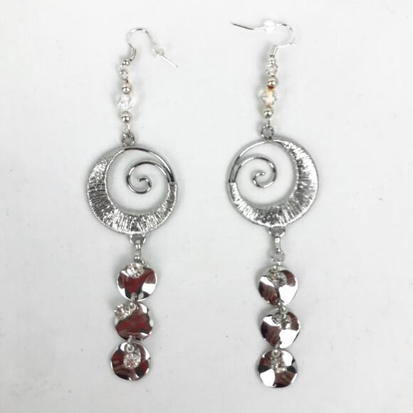 Silver Mystical Swirl Rhinestone Dangle Earrings - Picture 1 of 4
